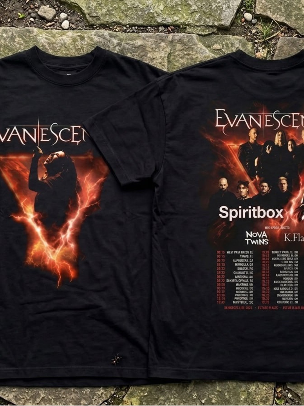 Evanescence Short Sleeve Graphic Tee - Black with Fiery Orange Print